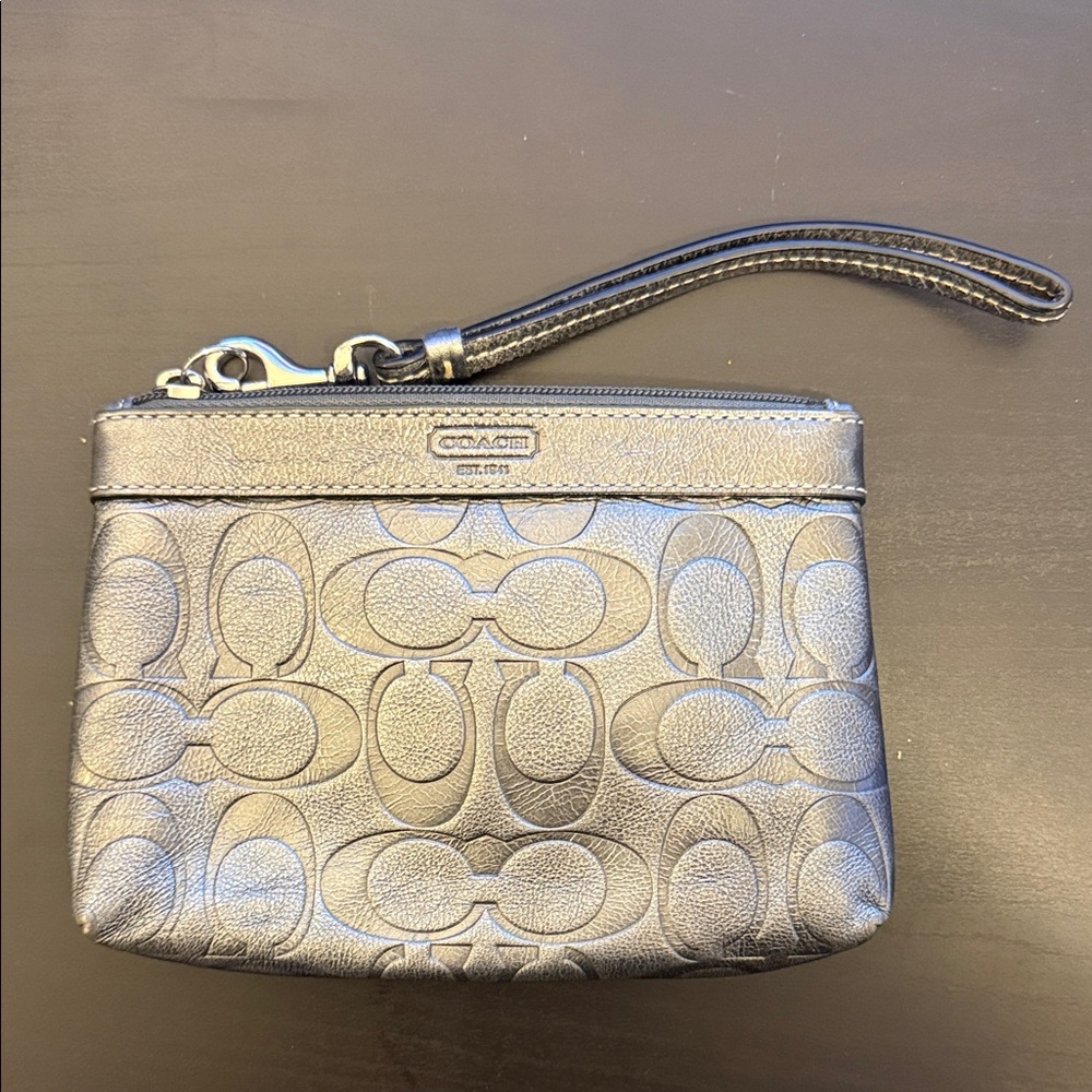 Coach Metallic Silver Wristlet